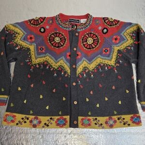 VTG Christine Foley Women's Size 2 Festive Beads Floral Buttons Cardigan Sweater